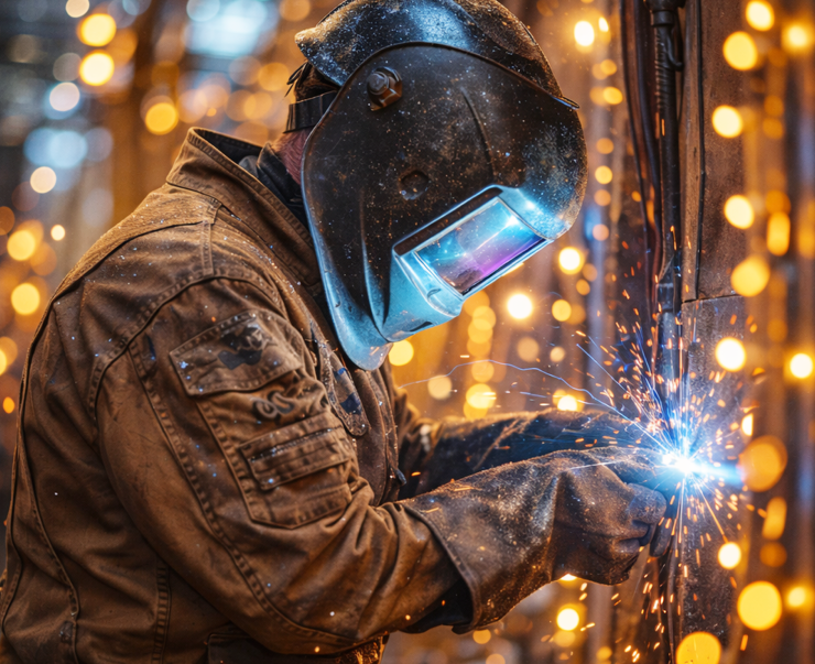 Soldador trabajando en estructura